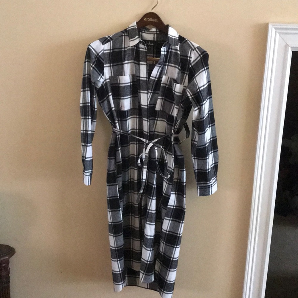 Lulu’s plaid long sleeve dress.